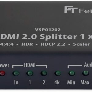 FINETECH VSP01202 Splitter HDMI 2.0 1x2 cu scaler audio 4K HDR EDID negru