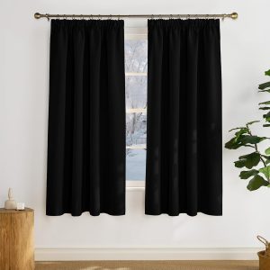 PONY DANCE Perdele dormitor și perdele pentru șină, Negre, Opace, Set de 2, Î 175 x L 140 cm, Perdele opace, Termoizolante, Perdea termică cu bandă cu volane