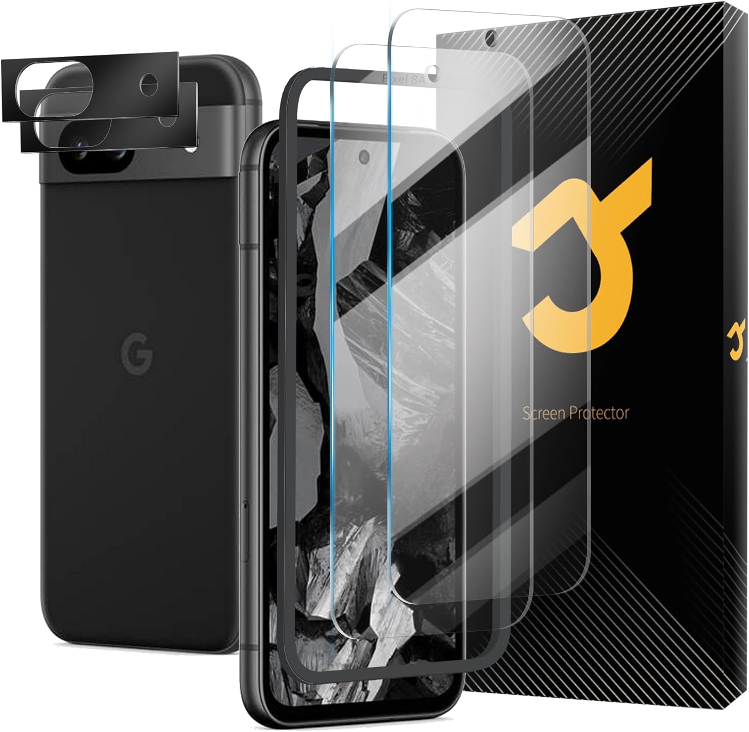 JZG Set de 2 folii de protecție din sticlă securizată pentru Google Pixel 8a, 2 x folie foto, duritate 9H, anti-zgârieturi, anti-bule, folie de protecție ultra HD