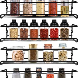 Suport pentru condimente de perete, pachet de 4 organizatoare de condimente, suport pentru condimente, fără găurire, organizator pentru frigider, raft de bucătărie, perete, negru, aprox. 29 x 6,6 x 6,4 cm