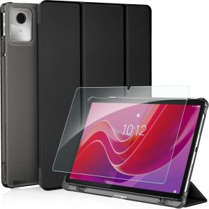 Husă CACOE pentru Lenovo Tab M11 TB330 2024 cu protecție pentru ecran - Ultra subțire cu funcție de suport, piele PU subțire, potrivită pentru negru