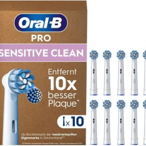 Capete de periuță de dinți de schimb Oral-B Pro Sensitive Clean pentru periuța de dinți electrică, pachet de 10, curățare delicată a dinților, peri X, accesoriu original pentru periuța de dinți Oral-B, ambalaj tip cutie poștală, fabricat în