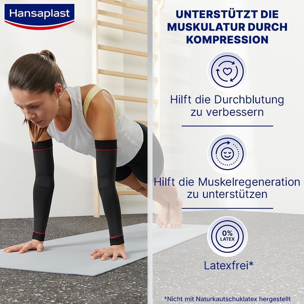 Manșoane compresive pentru brațe Hansaplast Sport, bandaj care susține mușchii, bandaj pentru cot care promovează regenerarea musculară cu compresie, 1 pereche - Image 3