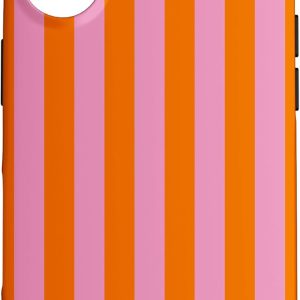 Carcasă iPhone 16, portocaliu, roz, cu dungi, drăguț, feminin, estetic, preppy, cu dungi