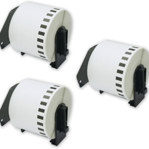 BETCKEY - 3 role de etichete DK-22205, 62 mm x 30,48 m, negru pe alb, 3 etichete continue (hârtie) pentru imprimante de etichete Brother QL