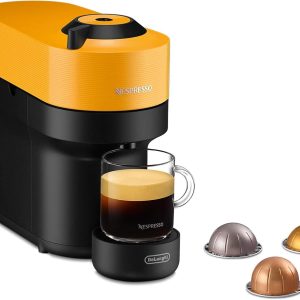 Espressor cu capsule De'Longhi Nespresso Vertuo Pop ENV90.Y, Prepară 4 dimensiuni de cești, Tehnologie de centrifugare, Pachet de bun venit inclus, 1260 wați, Galben mango