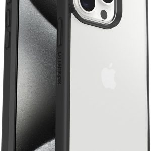 Carcasă OtterBox React 77-92783 pentru Apple iPhone 15 Pro Max (6,7"), transparentă/neagră, antimicrobiană Drop+, grad militar, margini ridicate, carcasă rigidă, moale, prindere ușoară