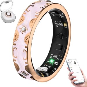 Inel inteligent cu diamant de a 10-a generație și carcasă de încărcare wireless [Clasamentul în industrie nr. 1 - 0 eroare de măsurare] Inel inteligent 2025 pentru femei pentru monitorizarea somnului, SpO2 purtabil, compatibil cu Android și iOS [Roz 10#]