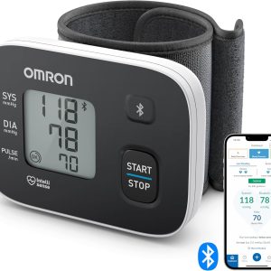 Tensiometru OMRON RS3 Intelli IT pentru încheietura mâinii, validat clinic, cu aplicație gratuită pentru smartphone pentru iOS/Android, manșetă de 5,3-8,5 inci, control al scaunului manșetei și 30 de sloturi de memorie