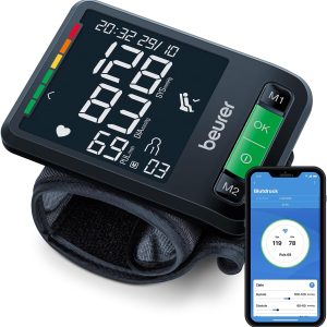 Tensiometru de mână Beurer BC 87 cu conexiune la aplicație, validat clinic, afișaj XL, indicator de risc, tehnologie de umflare, indicator de risc colorat și detectare a aritmiei