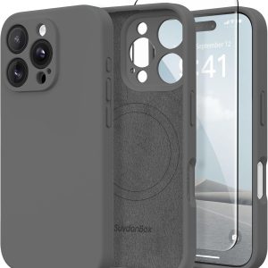 Carcasă magnetică pentru iPhone 16 Pro compatibilă cu MagSafe, [Protecție completă a camerei] [Protecție ecran] Carcasă de protecție din silicon rezistentă la șocuri pentru iPhone 16 Pro 6,3 inci, gri închis