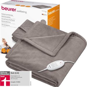 Pătură electrică Beurer HD 75, pătură termică pufoasă cu 6 niveluri de temperatură, sistem de siguranță și oprire automată, lavabilă la mașină, taupe