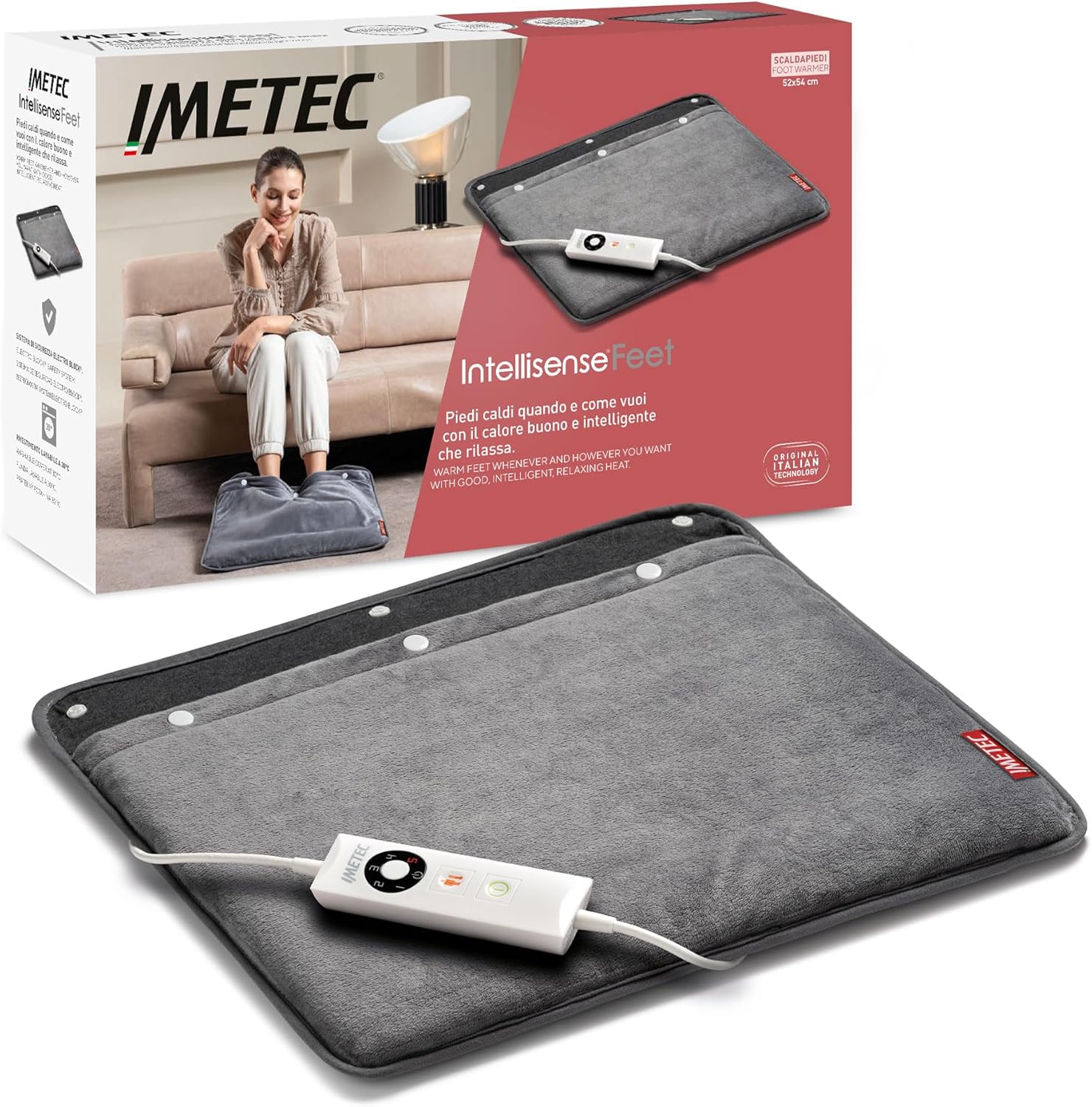 Încălzitor de picioare Imetec, tehnologie Intellisense, material moale, control digital cu 5 temperaturi, oprire automată, sistem de siguranță cu blocare electrică, husă lavabilă la mașină