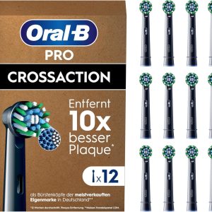 Capete de periuță de dinți electrică Oral-B Pro CrossAction, curățare superioară a dinților, peri X, accesoriu original pentru periuță de dinți, periuțe de dinți Oral-B, ambalaj tip cutie poștală, pachet de 12, negru