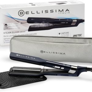 Bellissima Steam Elixir, placă de îndreptat părul cu abur, îndreaptă părul într-un singur pas fără a-l deteriora, înveliș ceramic și keratină, încălzire rapidă, 4 setări de temperatură, design rotunjit