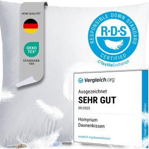 Pernă Homyrium din puf 80 x 80 cm Pernă 80 x 80 cm din pene de puf Umplutură de pernă cu trei camere: Exterior 90% puf / 10% pene; Interior 100% pene, Husă 100% bumbac (1600 g, Pachet de 1)