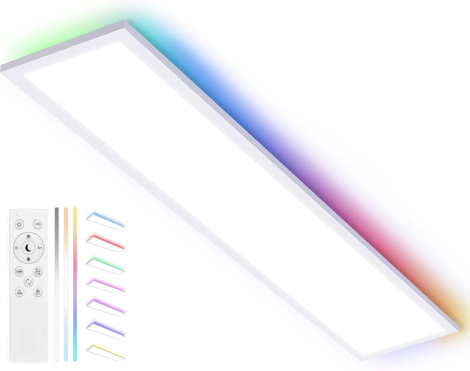 Panou LED RGB 100 x 25 cm, Lampă de tavan reglabilă 30 W 3000 LM, Lampă de tavan cu telecomandă 2700 K - 6500 K, Lumină de noapte, Funcție de memorie, Lampă de tavan pentru birou, Bucătărie, Living, Hol