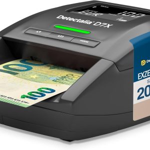 Detectalia D7X Tester de bancnote și numărător de bani individual – Tester de bancnote false cu 7 teste de detectare pentru euro, lire sterline, CHF, PLN, CZK și SEK