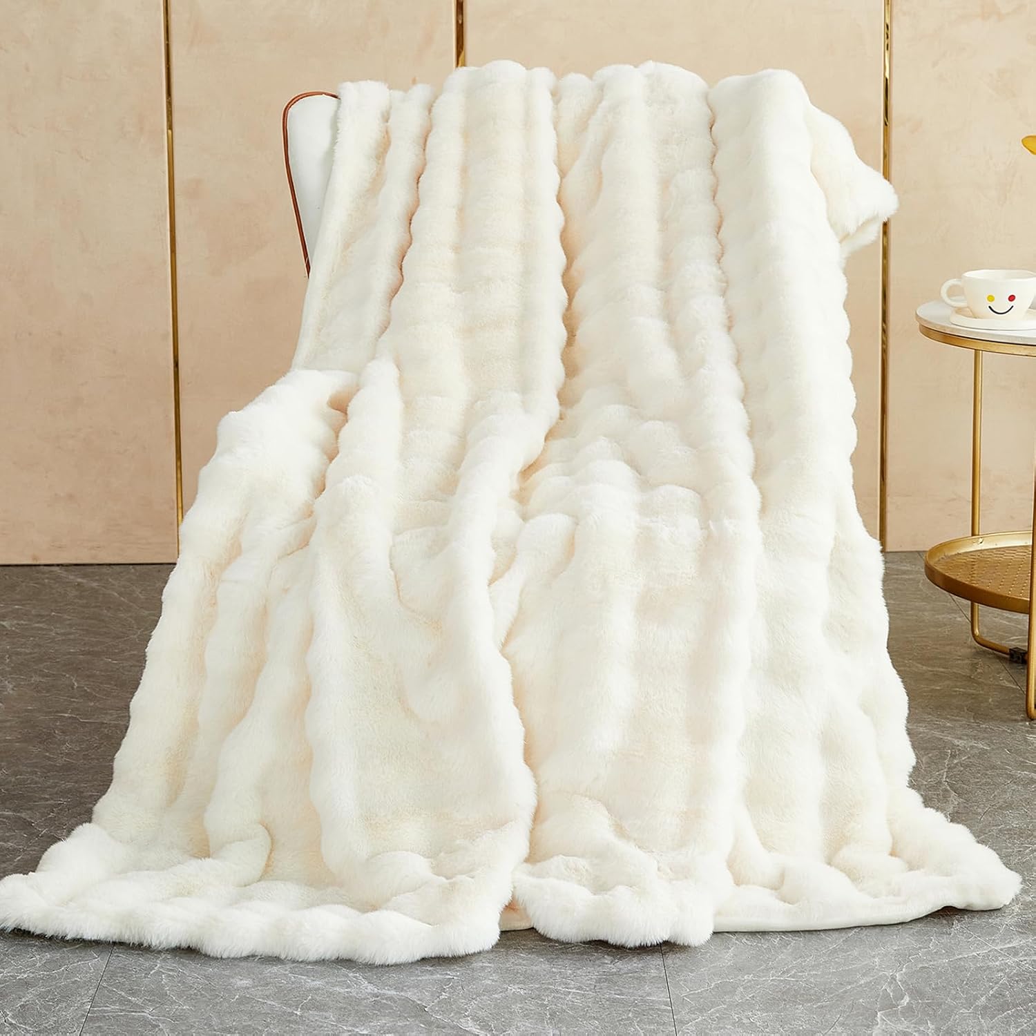 Pătură pufoasă, pătură de pluș cu model de iepure, pătură super moale, pătură groasă de flanel 1000 g/m², pătură pentru canapea, pătură caldă, pătură pentru canapea, pătură versatilă pentru pat, canapea, dormitor, birou, albă 160 x 200 cm