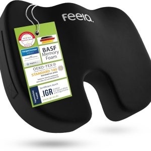 feela.® Pernă ortopedică pentru scaun, 3 niveluri de fermitate, pernă ergonomică pentru scaun de birou etc., reduce durerea, crește confortul scaunului, promovează circulația sângelui și ameliorează coccisul, medie
