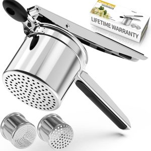 Presă de cartofi pentru piure de cartofi, 450 ml și 2 felii fixe interschimbabile, zdrobitor de cartofi pentru piure de cartofi pufos, presă de cartofi detașabilă și durabilă cu mâner din silicon