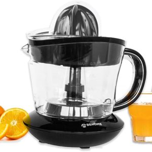 Storcător electric de lămâie BEHOME, capacitate mare de suc, 700 ml, storcător de portocale, 2 direcții de rotație, 2 conuri, con dublu pentru prese de portocale, storcător electric din oțel inoxidabil, negru