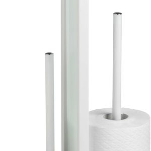 Set de toaletă WENKO Rivalta, perie de toaletă și suport pentru rola de hârtie igienică, oțel inoxidabil alb și sticlă securizată, 23,5 x 18 x 70 cm Perie de toaletă: 8,0 cm.