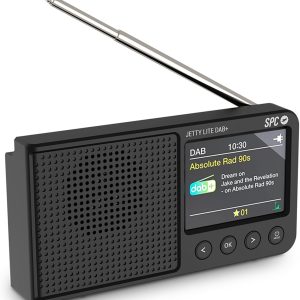 Radio portabil SPC Jetty Lite DAB+ cu DAB+/FM RDS, 80 sloturi de memorie, ecran TFT color de 2,4 inci, Bluetooth și mufă pentru căști, baterie cu autonomie de până la 7 ore, ceas deșteptător și funcție Snooze - Negru