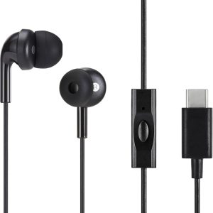 Căști intraauriculare cu fir Amazon Basics, USB-C cu fir și microfon, mărime universală, negru