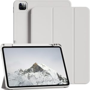Husă pentru iPad Pro 11 inch cu suport pentru creion, suport triplu, spate moale din TPU, husă portabilă pentru iPad Pro 11 inch a 4-a/a 3-a/a 2-a generație 2022/2021/2020, activare/dezactivare automată a ecranului, gri