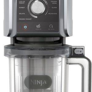 Ninja CREAMi Deluxe Aparat de gheață și băuturi cu gheață cu 3 pahare, 10 funcții, face înghețată, gelato, sorbet, iaurt înghețat, milkshake-uri, slushi și multe altele, opțiune de aromă 2 în 1, argintiu, NC501EU