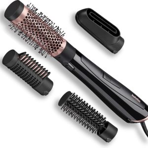 Perie cu aer cald BaByliss Perfect Finish AS126E, 1000 W. 3 accesorii pentru netezire, volum și modelare, 2 setări de temperatură + setare rece, tehnologie cu ioni pentru anti-încrețire, neagră,