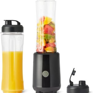 Blender și aparat de smoothie portabil Amazon Basics, 600 ml, cu 2 sticle portabile, 300 W, negru