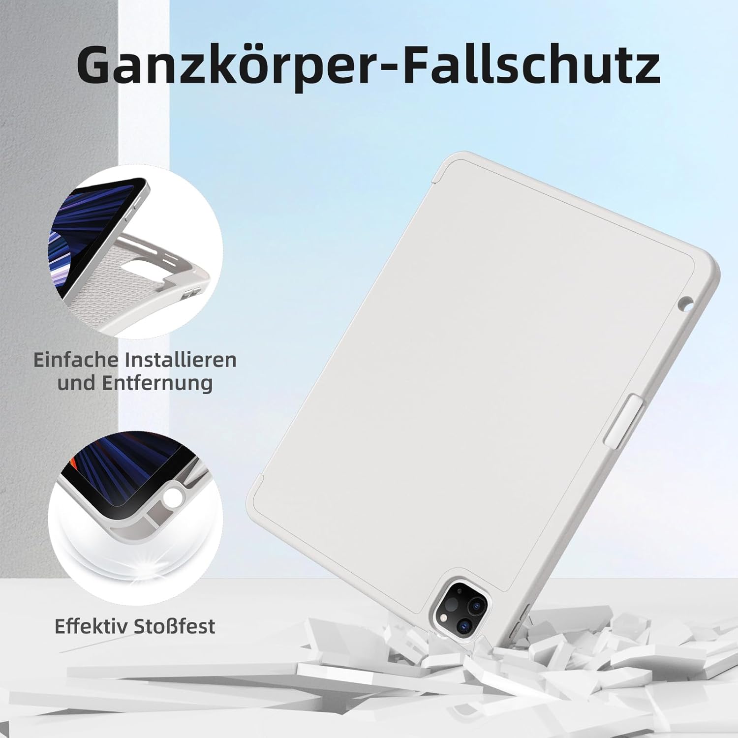 Husă pentru iPad Pro 11 inch cu suport pentru creion, suport triplu, spate moale din TPU, husă portabilă pentru iPad Pro 11 inch a 4-a/a 3-a/a 2-a generație 2022/2021/2020, activare/dezactivare automată a ecranului, gri - Image 2