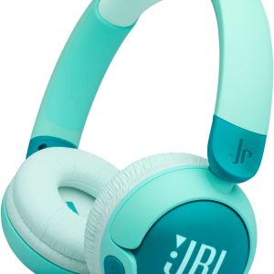 Căști Bluetooth wireless JBL Junior 320 BT, supraauriculare, cu microfon încorporat pentru copii, 50 de ore de redare, sunet JBL Safe Sound, volum redus, utilizare ușoară și set de autocolante, verde