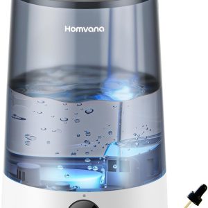 Umidificator Homvana pentru dormitor, umplere superioară, 3,6 L, ceață rece la 360°, 34H, durabil, silențios, 16 dB (tehnologie SilentSpary), mic, pentru creșă, fără BPA, difuzor de aromă pentru plante, lumină de noapte în 7 culori