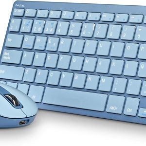 Kit NGS Fantasy Albastru - Tastatură QWERTY în limba spaniolă, reîncărcabilă, silențioasă, multimod (2.4GHz/BT1/BT2), 12 taste multimedia, DPI reglabil, compatibilă cu PC/Mac/tablete