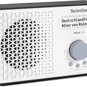 Radio portabil TechniSat Viola 200 DAB+/FM (cu afișaj LCD, antenă telescopică, memorie favorite, mufă pentru căști, alimentare de la rețea și cu baterii, difuzor mono, RDS, PLL) alb/negru