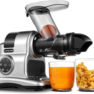 Storcător AMZCHEF cu jgheab de umplere mare de 80 mm - Storcător lent de 150 W cu 2 moduri de viteză și funcție de retur - Câștigător al testului pentru legume și fructe întregi - Alb