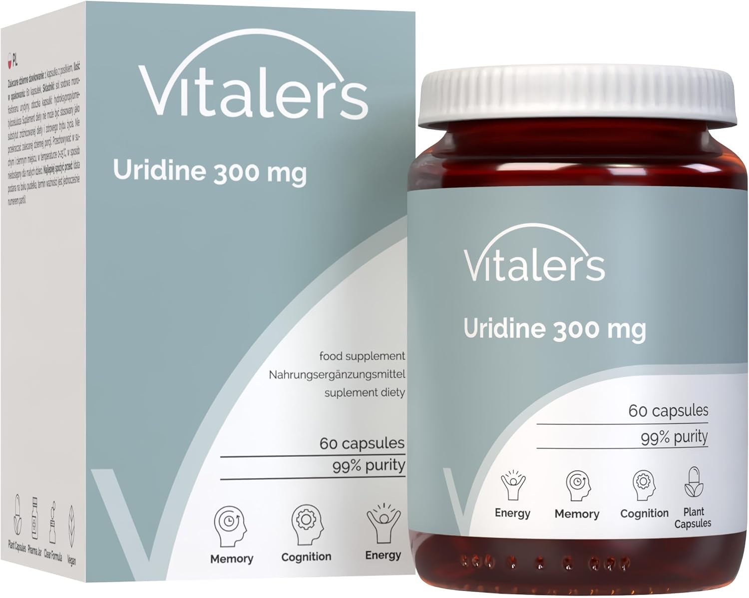 Vitaler's Uridină 300 mg - 60 capsule, vegan, supliment alimentar pentru 2 luni, fără conservanți, compoziție pură