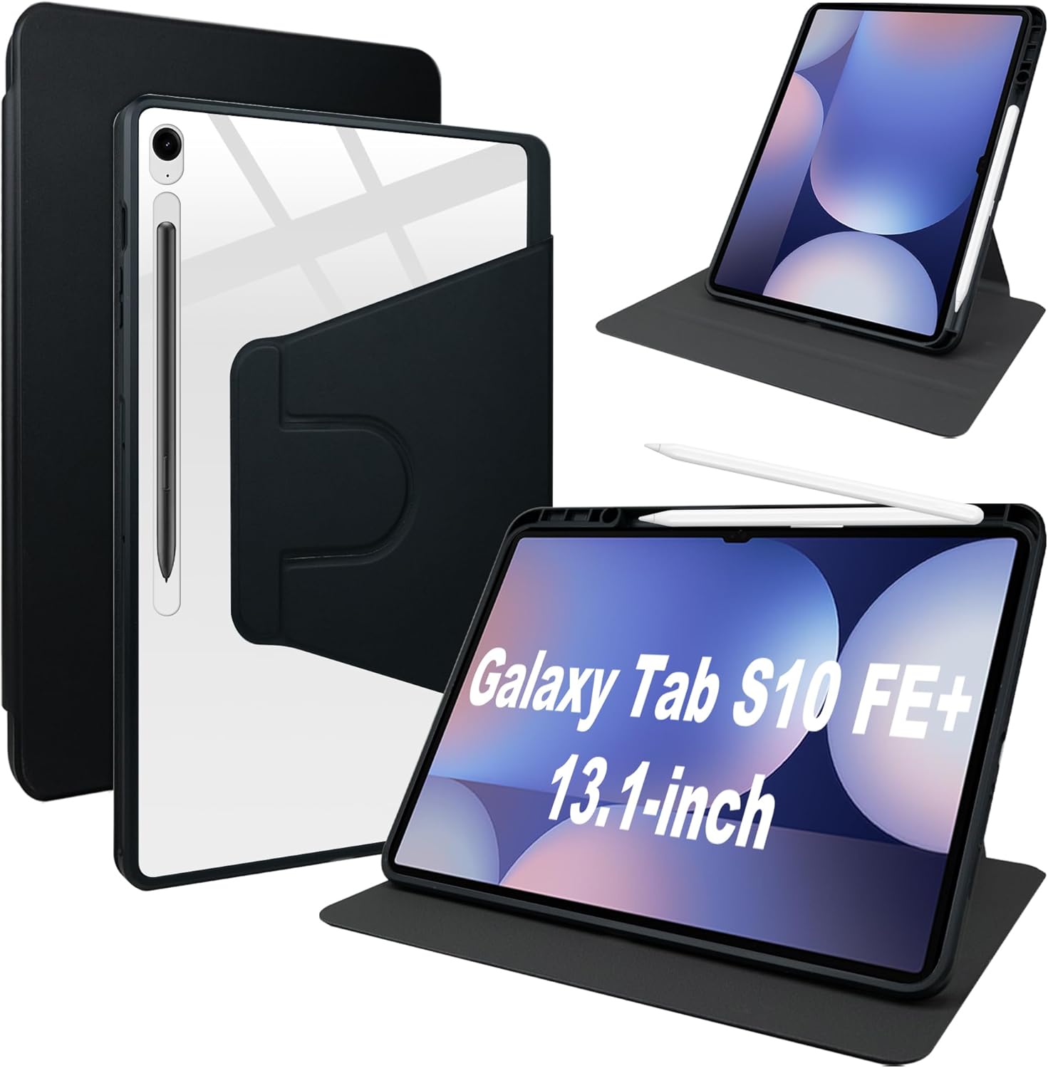 Husă Lemxiee din piele PU pentru Samsung Galaxy Tab S10 FE+ și S10 FE Plus 13,1 inch, cu slot pentru stilou, suport rotativ și rezistentă la zgârieturi, husă din piele PU + acril