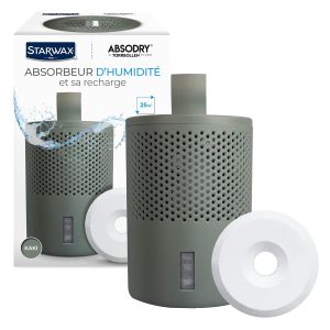 STARWAX - Dezumidificator și tabletă dezumidificatoare 500 g - Absoarbe umezeala și previne mucegaiul - Kaki - Anti-miros - Silențios - 1 tabletă tratează 25 m² timp de 3 luni