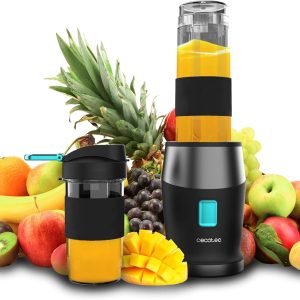 Mixer manual pentru suc Cecotec Power Titanium 900 ProGo, 900 W, 4 lame din titan, zdrobitor de gheață, sticlă sport 570 ml, mâner ergonomic, capac rabatabil, mâner din silicon