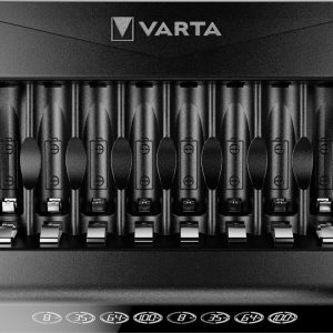 Încărcător Varta Multi Charger+ pentru baterii AA/AAA/9V, încărcare cu un singur compartiment, detectarea celulelor defecte, poate fi utilizat în întreaga lume, 8 compartimente de încărcare.
