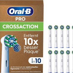 Capete de periuță de dinți de schimb Oral-B Pro CrossAction pentru periuța de dinți electrică, curățarea dinților, peri X, accesoriu original pentru periuța de dinți Oral-B, ambalaj tip cutie poștală, pachet de 10, fabricat în Germania