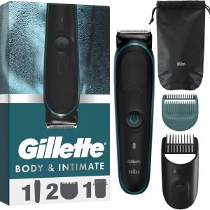 Gillette I5 Initmate Trimmer Intim pentru bărbați, trimmer de ras fără fir impermeabil pentru bărbați, piele uscată sau umedă, pieptene pentru piele sensibilă, lame rezistente la uzură