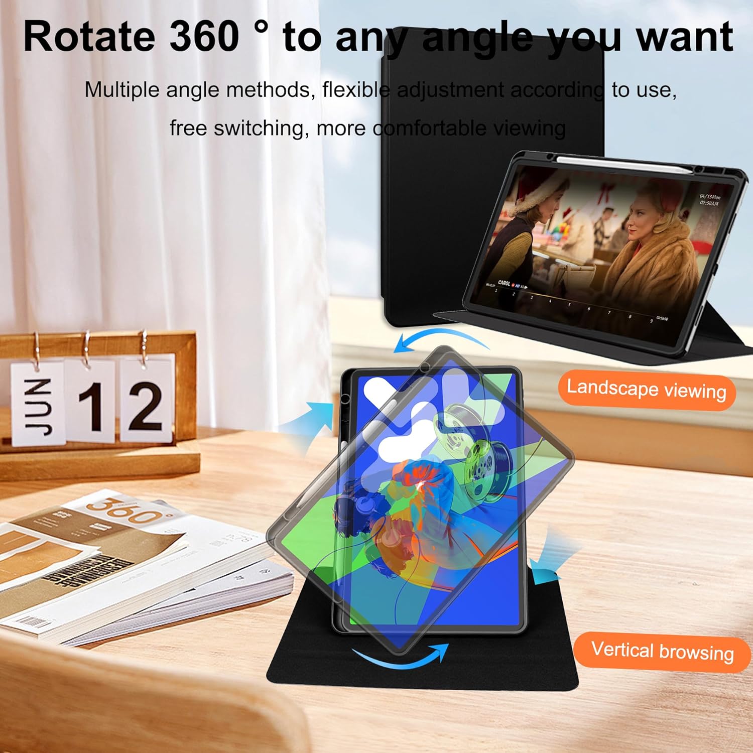 Husă Lemxiee din piele PU pentru Samsung Galaxy Tab S10 FE+ și S10 FE Plus 13,1 inch, cu slot pentru stilou, suport rotativ și rezistentă la zgârieturi, husă din piele PU + acril - Image 2
