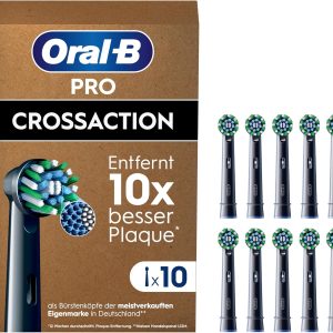 Capete de periuță de dinți de schimb Oral-B Pro CrossAction pentru periuța de dinți electrică, curățarea dinților, peri X, accesoriu original pentru periuța de dinți Oral-B, ambalaj tip cutie poștală, pachet de 10, fabricat în Germania, negru