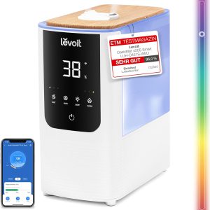 Umidificator inteligent Levoit pentru camere mari, umidificator cu umplere superioară, ceață caldă și rece Max 550 ml/h, până la 40 m², umidificator silențios pentru cameră cu lumină de noapte pentru plante, oprire automată, 4,5 L, alb lunar