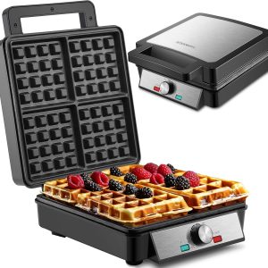 Aparat de vafe XXL cu 4 aparate de vafe de 1200 wați, grătar panini, prăjitor de vafe, grătar electric, aparat de vafe XXL, aparat de vafe, aparat de vafe